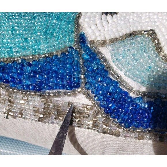 Lot Of 2: Pier 1 Handmade Fish Beaded Decorative Pillows Teal Blue Life Aquatic - Picture 9 of 16